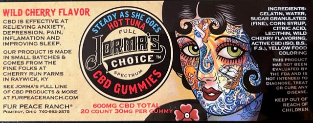 Jorma's Choice Hot Tuna Steady As She Goes Gummies 600mg (30mg Per Gummy) Wild Cherry