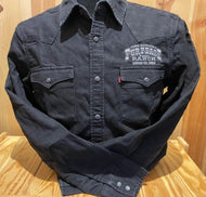 Fur Peace Ranch Logo Western Cut Levi Denim Snap Shirt - Black with Black Snaps